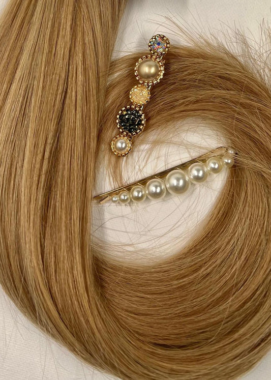 Sahara hair extension van Excellent Amore kleur goud blond met parel haarclip