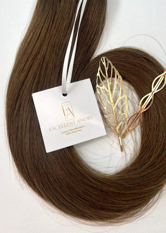 Shayla hair extension van Excellent Amore kleur warm bruin