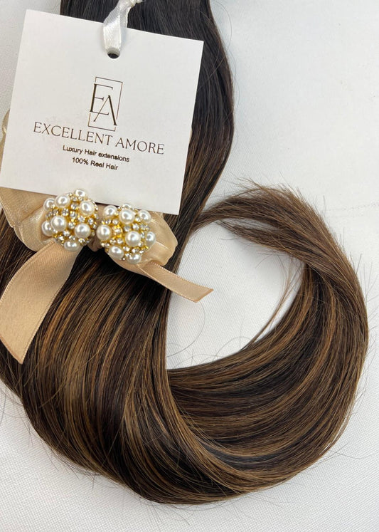 Keziah hair extension van Excellent Amore kleur bruin mix